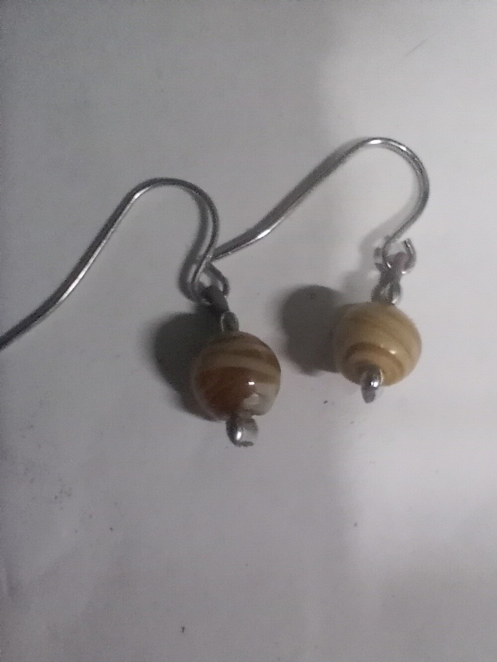 Handcrafted Beige Yellow Amber Glass Bead Dangle Earrings